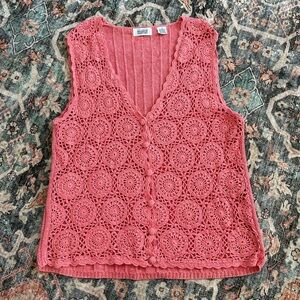 Vintage Pink Crochet Lace Vest Natural Fibers Cottagecore Wilderkind Indie Boho